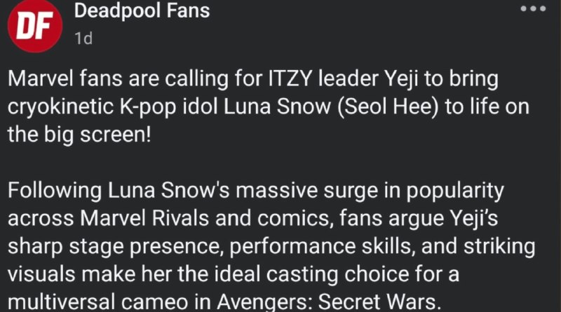 📸 @ITZYBRAZIL ×3YEJI vem chamando a atenção dos fãs da Marvel! Uma página de fãs com mais de 860 mil seguidores está defendendo ela seja escalada para interpretar Luna Snow no MCU.  @ITZYofficialYEJI 一直吸引着漫威粉丝的注意！一个拥有超过 86 万粉丝的粉丝页面正在提倡让她在漫威宇宙中扮演露娜·斯诺 (Luna Snow)