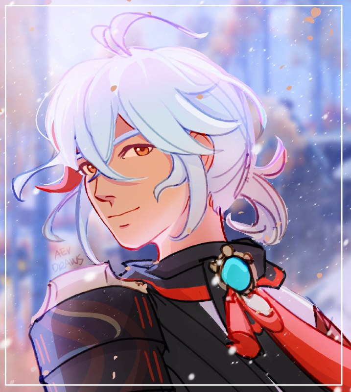 📸 @aevdrawsday 2. in snezhnayaloved the idea of how pretty Kazu's hair would look with the sun shining on it while its snowing. 🥹✨ #kazuhaweek2026 #Kazuha #GenshinImpact原文 #中村一葉